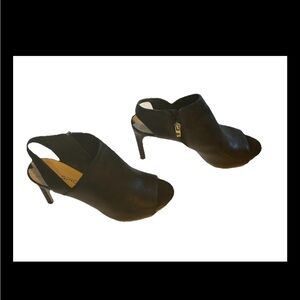 Via Spiga Black Leather Peep Toe Bootie Heels Slingback Zip Stiletto Size 7